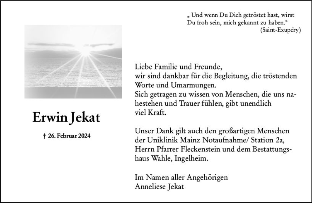  Traueranzeige für Erwin Jekat vom 30.03.2024 aus Allgemeine Zeitung Bingen/Ingelheim