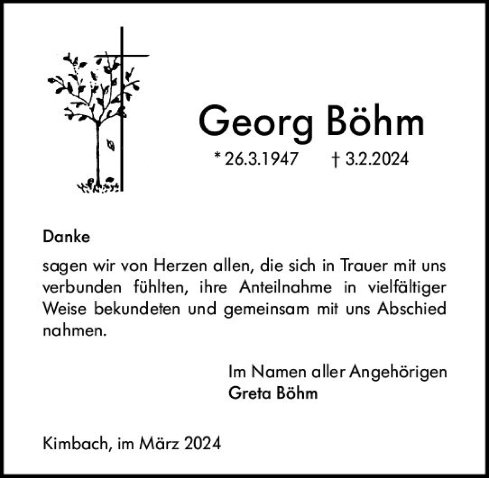  Traueranzeige für Georg Böhm vom 16.03.2024 aus Odenwälder Echo