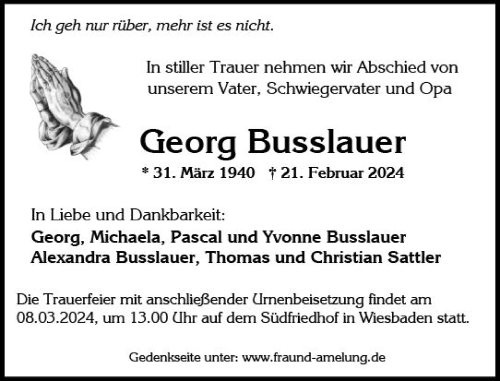  Traueranzeige für Georg Busslauer vom 02.03.2024 aus Wiesbadener Kurier