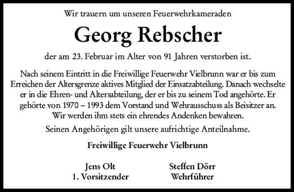  Traueranzeige für Georg Rebscher vom 02.03.2024 aus Odenwälder Echo
