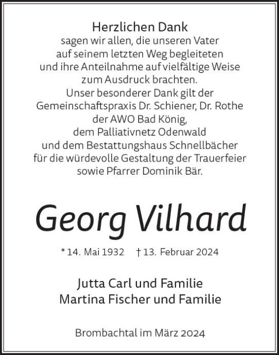 Traueranzeige von Georg Vilhard von Odenwälder Echo
