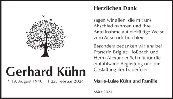 Traueranzeige von Gerhard Kühn von Wormser Zeitung