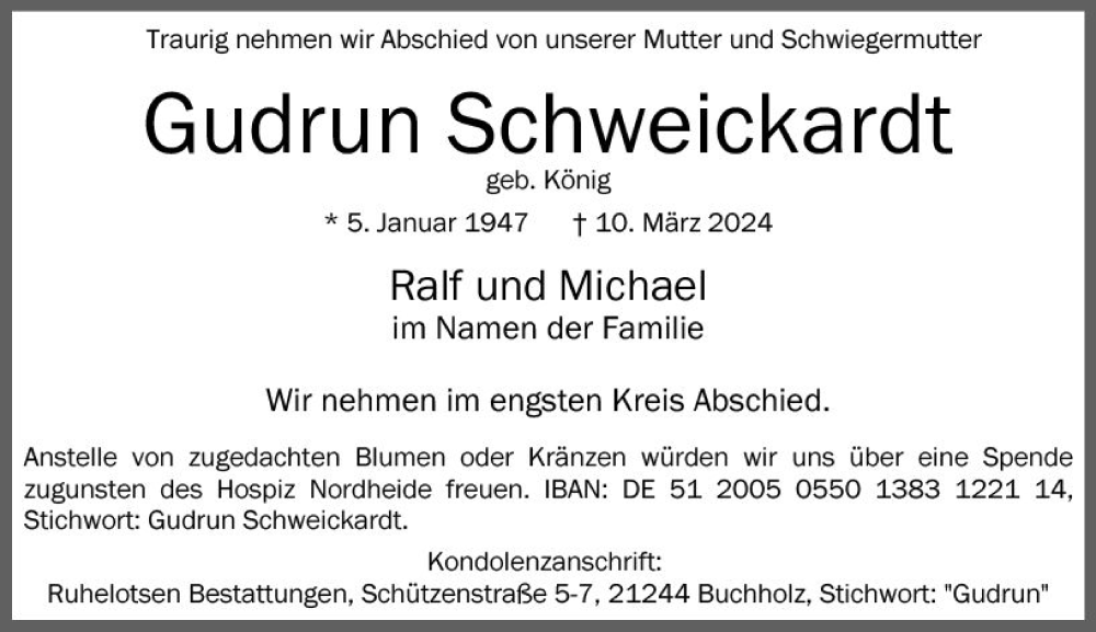  Traueranzeige für Gudrun Schweickardt vom 16.03.2024 aus Allgemeine Zeitung Bingen/Ingelheim