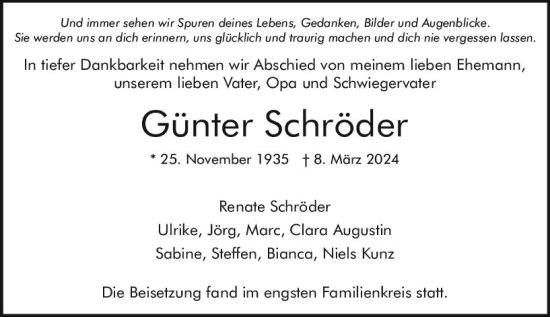 Traueranzeige von Günter Schröder von Darmstädter Echo