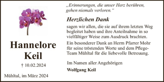 Traueranzeige von Hannelore Keil von Darmstädter Echo