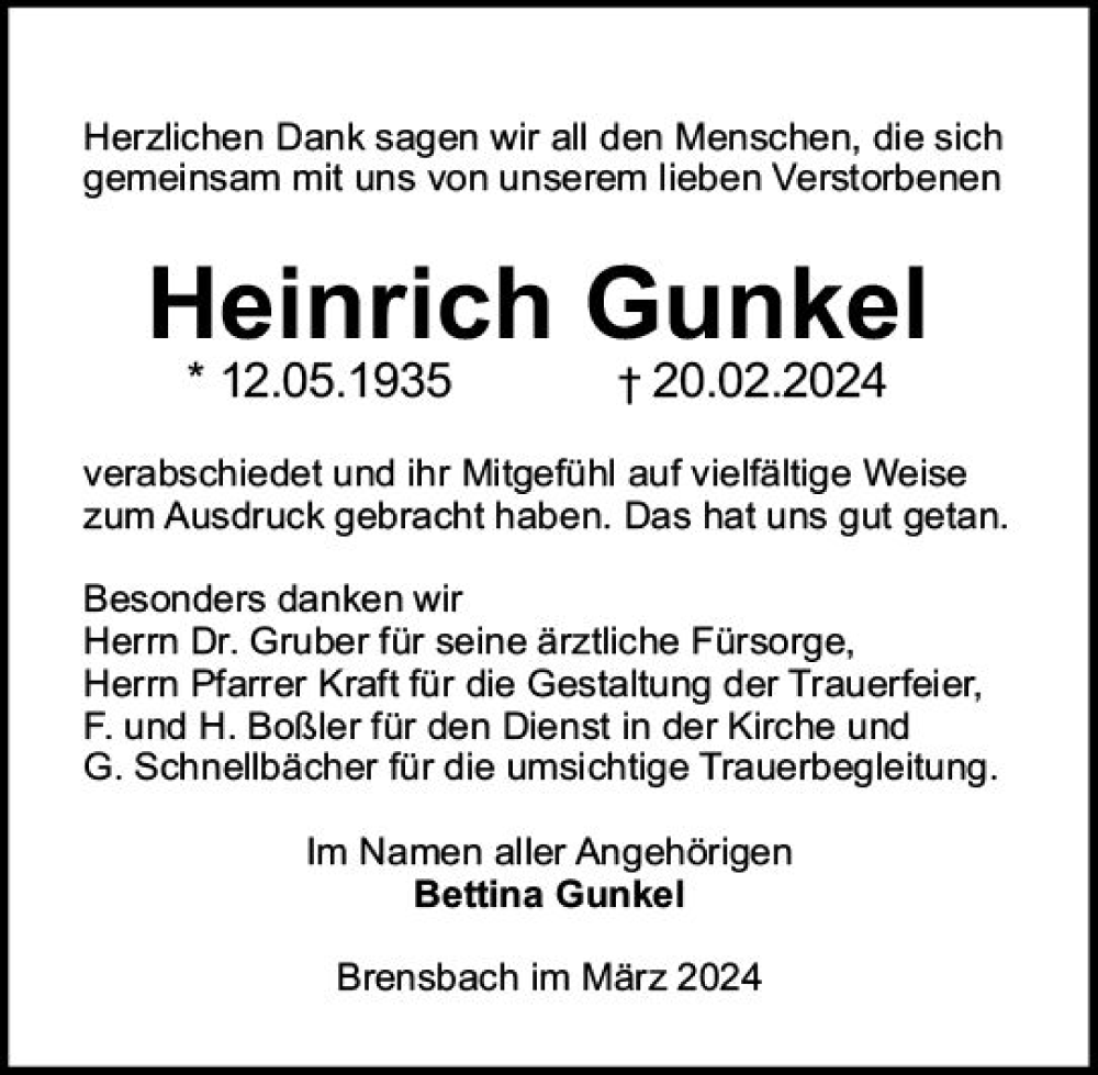  Traueranzeige für Heinrich Gunkel vom 23.03.2024 aus Odenwälder Echo