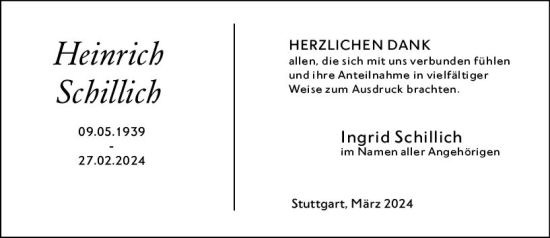Traueranzeige von Heinrich Schillich von Rüsselsheimer Echo