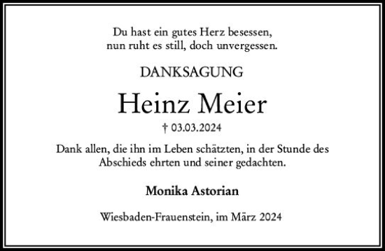 Traueranzeige von Heinz Meier von Wiesbadener Kurier
