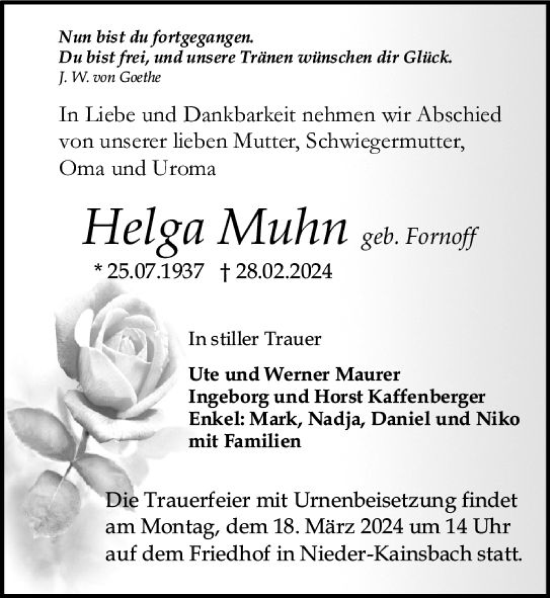 Traueranzeige von Helga Muhn von Odenwälder Echo