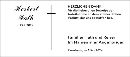 Traueranzeige von Herbert Fath von Rüsselsheimer Echo