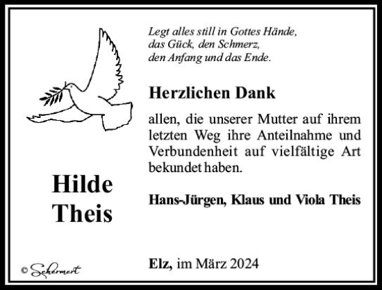 Traueranzeige von Hilde Theis von Nassauische Neue Presse