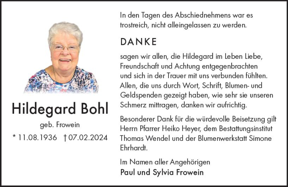  Traueranzeige für Hildegard Bohl vom 23.03.2024 aus Binger-/Ingelheimer Wochenblatt