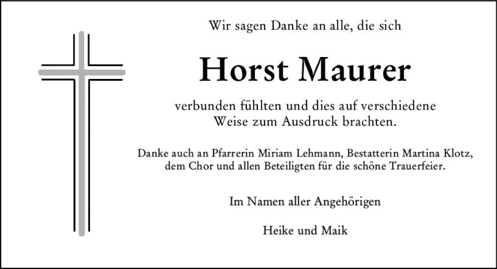  Traueranzeige für Horst Maurer vom 14.03.2024 aus Camberger Anzeiger