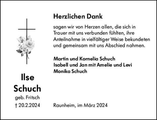 Traueranzeige von Ilse Schuch von Rüsselsheimer Echo