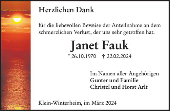 Traueranzeige von Jana Fauk von Allgemeine Zeitung Mainz
