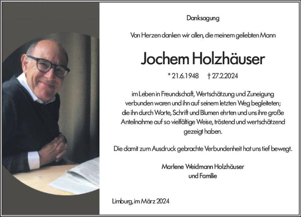  Traueranzeige für Jochem Holzhäuser vom 23.03.2024 aus Nassauische Neue Presse