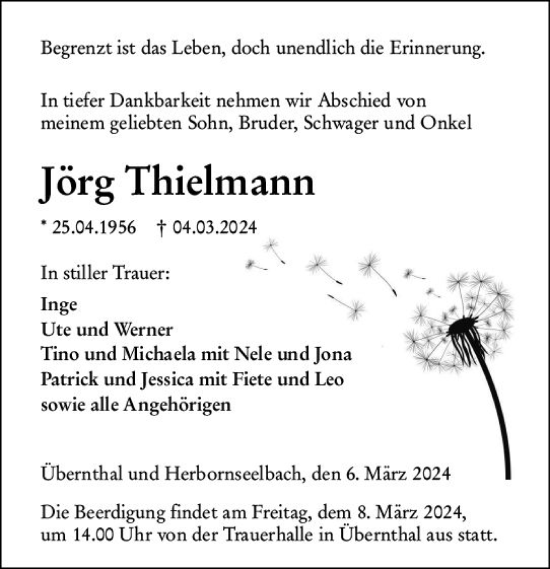 Traueranzeige von Jörg Thielmann von Dill Block