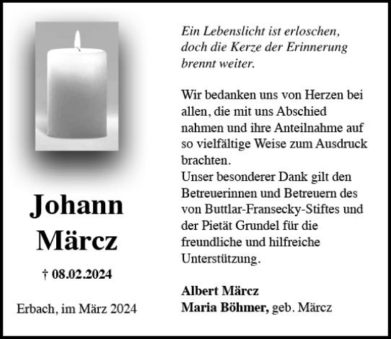Traueranzeige von Johann Märcz von Rheingau Kurier