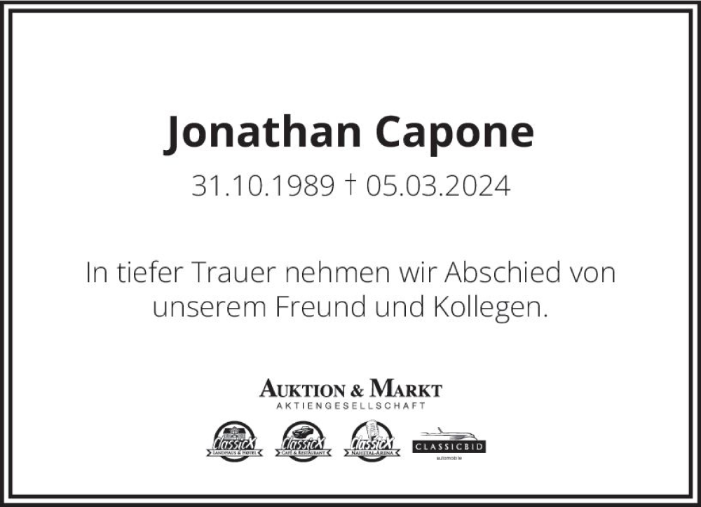  Traueranzeige für Jonathan Capone vom 09.03.2024 aus Allgemeine Zeitung Bingen/Ingelheim
