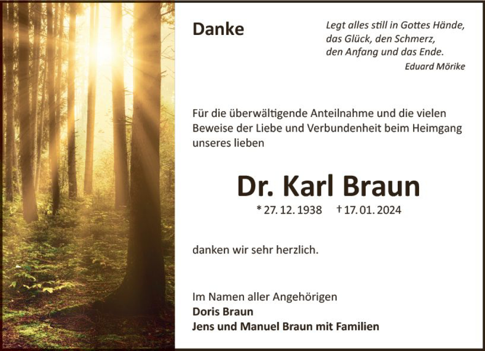  Traueranzeige für Karl Braun vom 09.03.2024 aus Darmstädter Echo