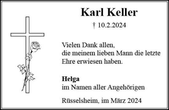 Traueranzeige von Karl Keller von Rüsselsheimer Echo