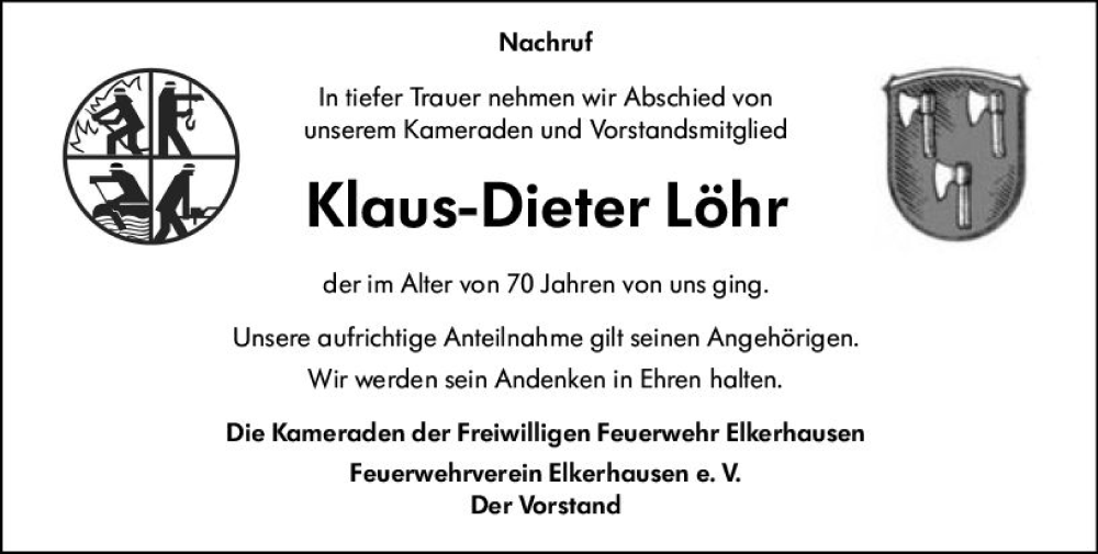  Traueranzeige für Klaus-Dieter Löhr vom 20.03.2024 aus Weilburger Tageblatt