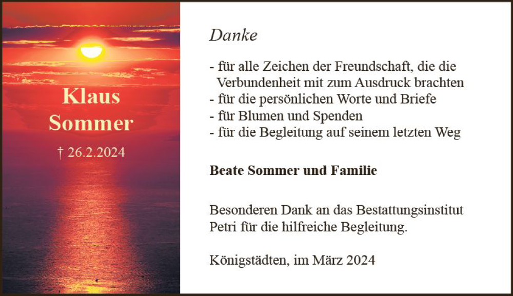  Traueranzeige für Klaus Sommer vom 23.03.2024 aus Rüsselsheimer Echo