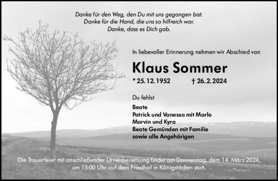 Traueranzeige von Klaus Sommer von Rüsselsheimer Echo