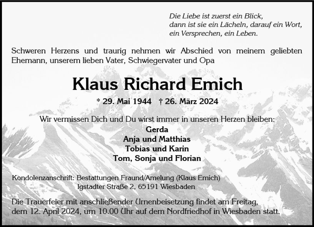  Traueranzeige für Klaus Richard Einich vom 30.03.2024 aus Wiesbadener Kurier