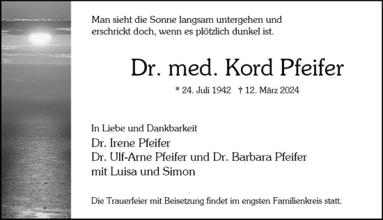 Traueranzeige von Kord Pfeifer von Wiesbadener Kurier