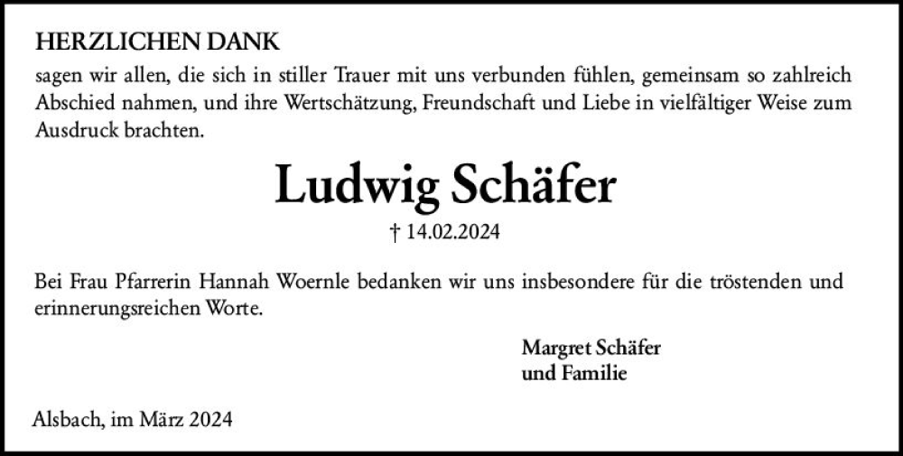  Traueranzeige für Ludwig Schäfer vom 09.03.2024 aus Darmstädter Echo
