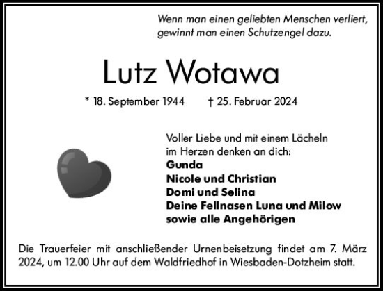 Traueranzeige von Lutz Wotawa von Wiesbadener Kurier