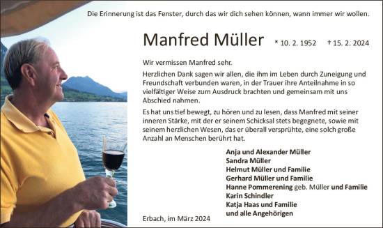 Traueranzeige von Manfred Müller von Odenwälder Echo
