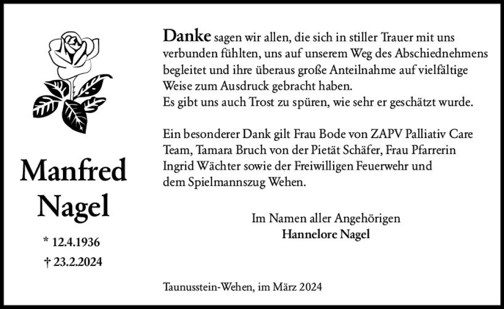  Traueranzeige für Manfred Nagel vom 23.03.2024 aus Wiesbadener Kurier