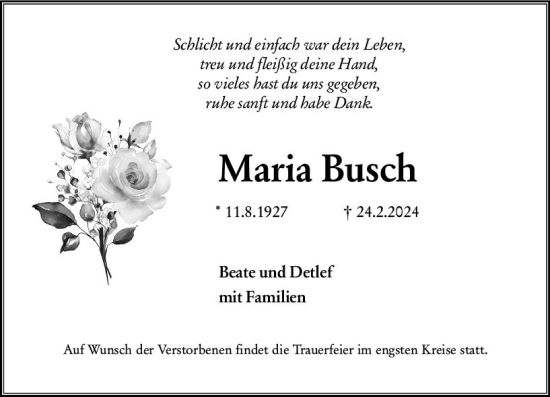 Traueranzeige von Maria Busch von Groß-Gerauer Echo