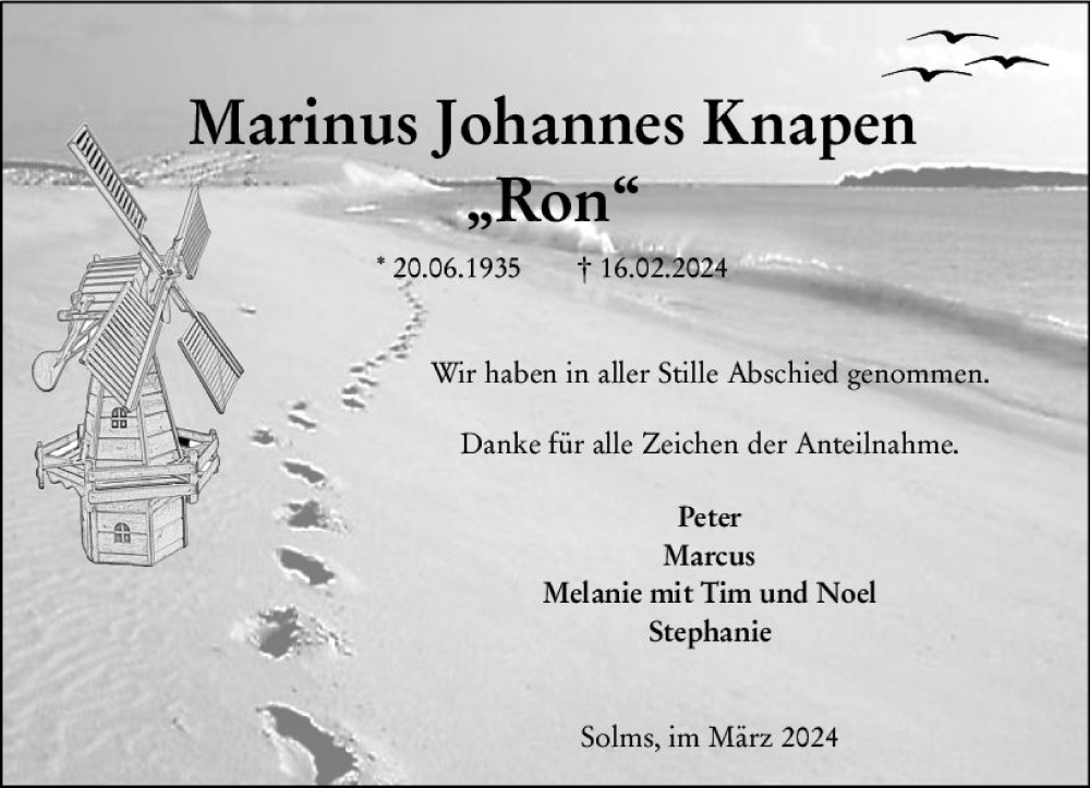  Traueranzeige für Marinus Johannes Knapen vom 02.03.2024 aus Wetzlarer Neue Zeitung