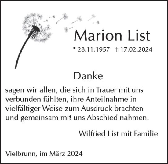 Traueranzeige von Marion List von Odenwälder Echo