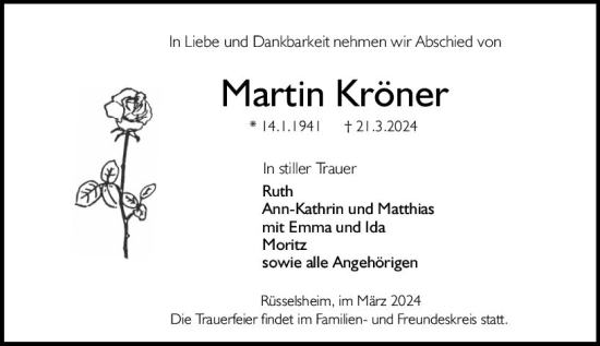 Traueranzeige von Martin Kröner von Rüsselsheimer Echo