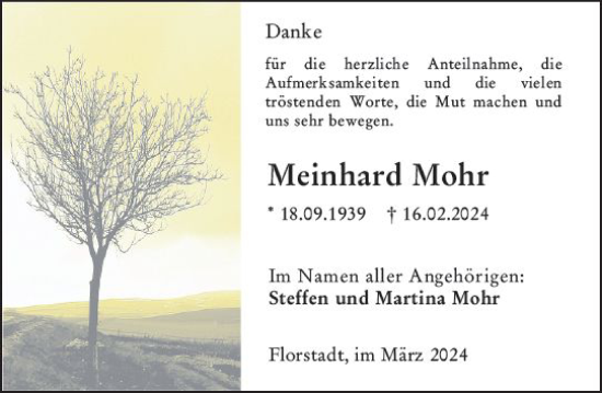 Traueranzeige von Meinhard Mohr von Wetzlarer Neue Zeitung