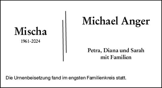 Traueranzeige von Michael Anger von Wiesbadener Kurier