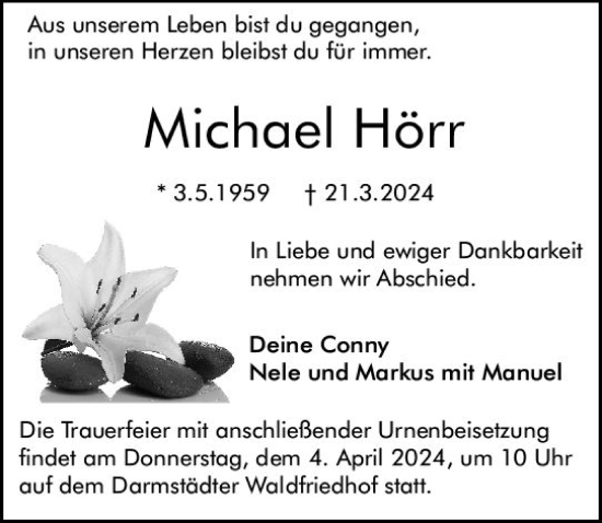 Traueranzeige von Michael Hörr von Darmstädter Echo
