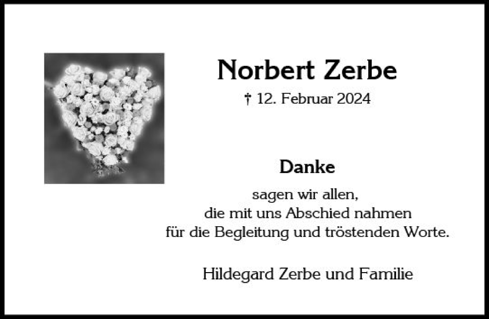  Traueranzeige für Norbert Zerbe vom 23.03.2024 aus Wiesbadener Kurier