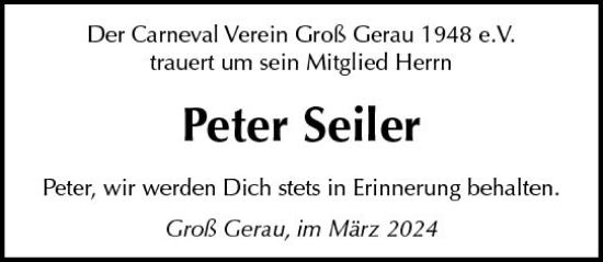 Traueranzeige von Peter Seiler von Groß-Gerauer Echo