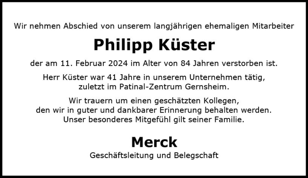  Traueranzeige für Philipp Küster vom 16.03.2024 aus Groß-Gerauer Echo
