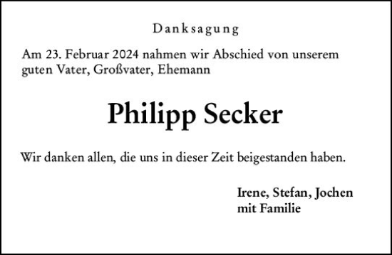 Traueranzeige von Philipp Secker von Allgemeine Zeitung Alzey