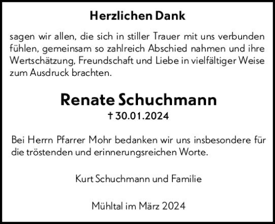 Traueranzeige von Renate Schuchmann von Darmstädter Echo