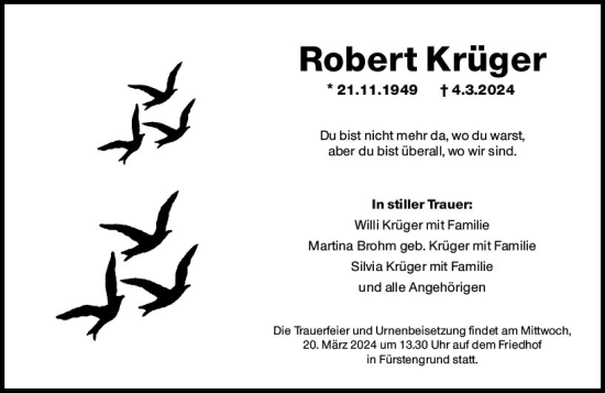 Traueranzeige von Robert Krüger von Odenwälder Echo