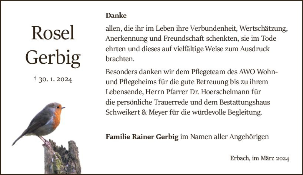  Traueranzeige für Rosel Gerbig vom 02.03.2024 aus Odenwälder Echo