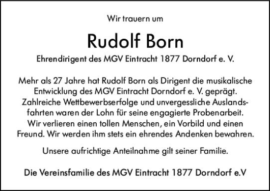 Traueranzeige von Rudolf Born von Nassauische Neue Presse