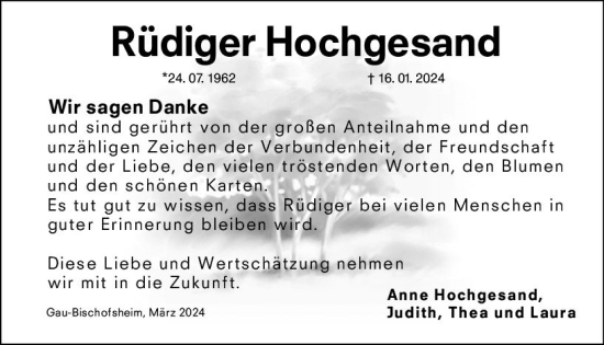 Traueranzeige von Rüdiger Hochgesand von Allgemeine Zeitung Mainz